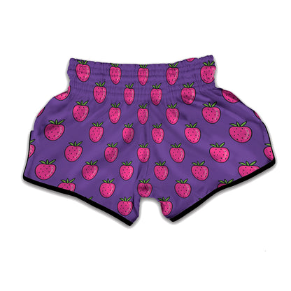 Purple Strawberry Pattern Print Muay Thai Boxing Shorts
