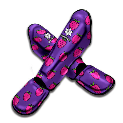 Purple Strawberry Pattern Print Muay Thai Shin Guard