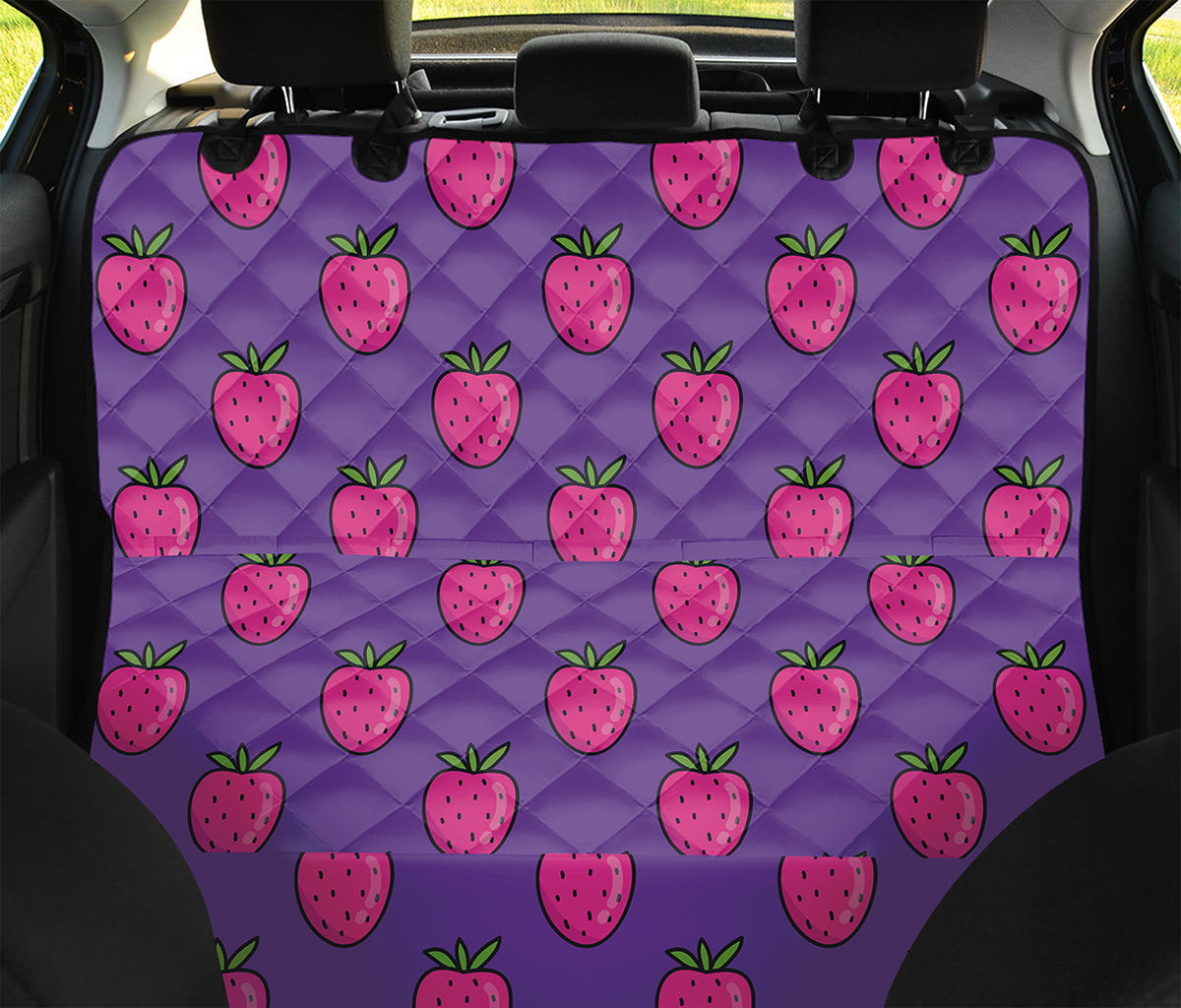 Purple Strawberry Pattern Print Pet Car Back Seat Cover