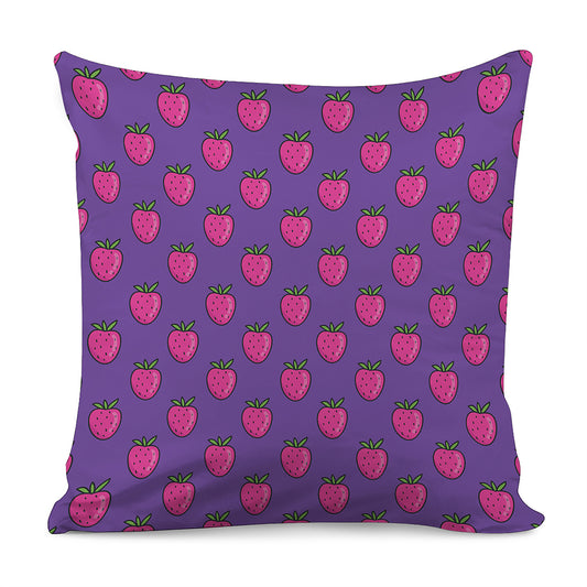 Purple Strawberry Pattern Print Pillow Cover