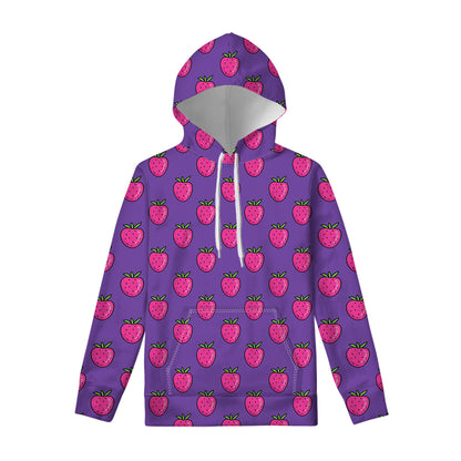 Purple Strawberry Pattern Print Pullover Hoodie