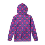 Purple Strawberry Pattern Print Pullover Hoodie