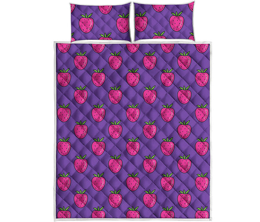 Purple Strawberry Pattern Print Quilt Bed Set
