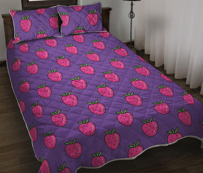 Purple Strawberry Pattern Print Quilt Bed Set