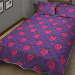 Purple Strawberry Pattern Print Quilt Bed Set