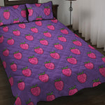Purple Strawberry Pattern Print Quilt Bed Set
