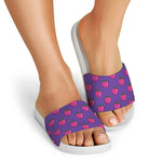 Purple Strawberry Pattern Print White Slide Sandals