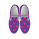 Purple Strawberry Pattern Print White Slip On Shoes