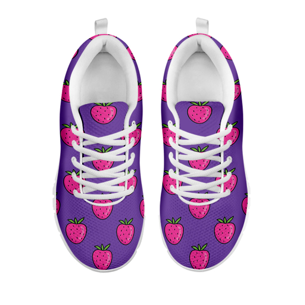 Purple Strawberry Pattern Print White Sneakers
