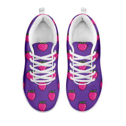 Purple Strawberry Pattern Print White Sneakers