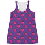 Purple Strawberry Pattern Print Women's Racerback Tank Top