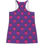 Purple Strawberry Pattern Print Women's Racerback Tank Top