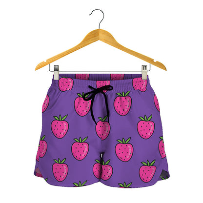 Purple Strawberry Pattern Print Women's Shorts