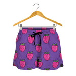 Purple Strawberry Pattern Print Women's Shorts