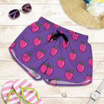 Purple Strawberry Pattern Print Women's Shorts