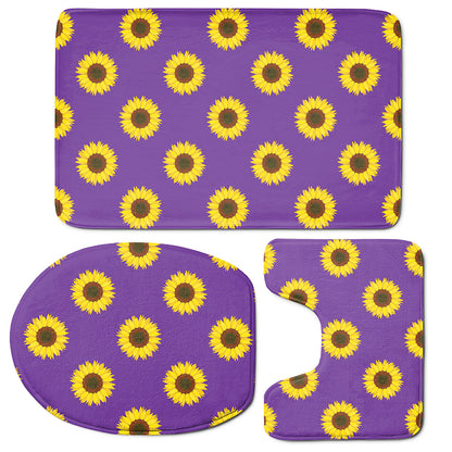 Purple Sunflower Pattern Print 3 Piece Bath Mat Set