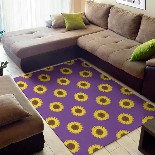 Purple Sunflower Pattern Print Area Rug
