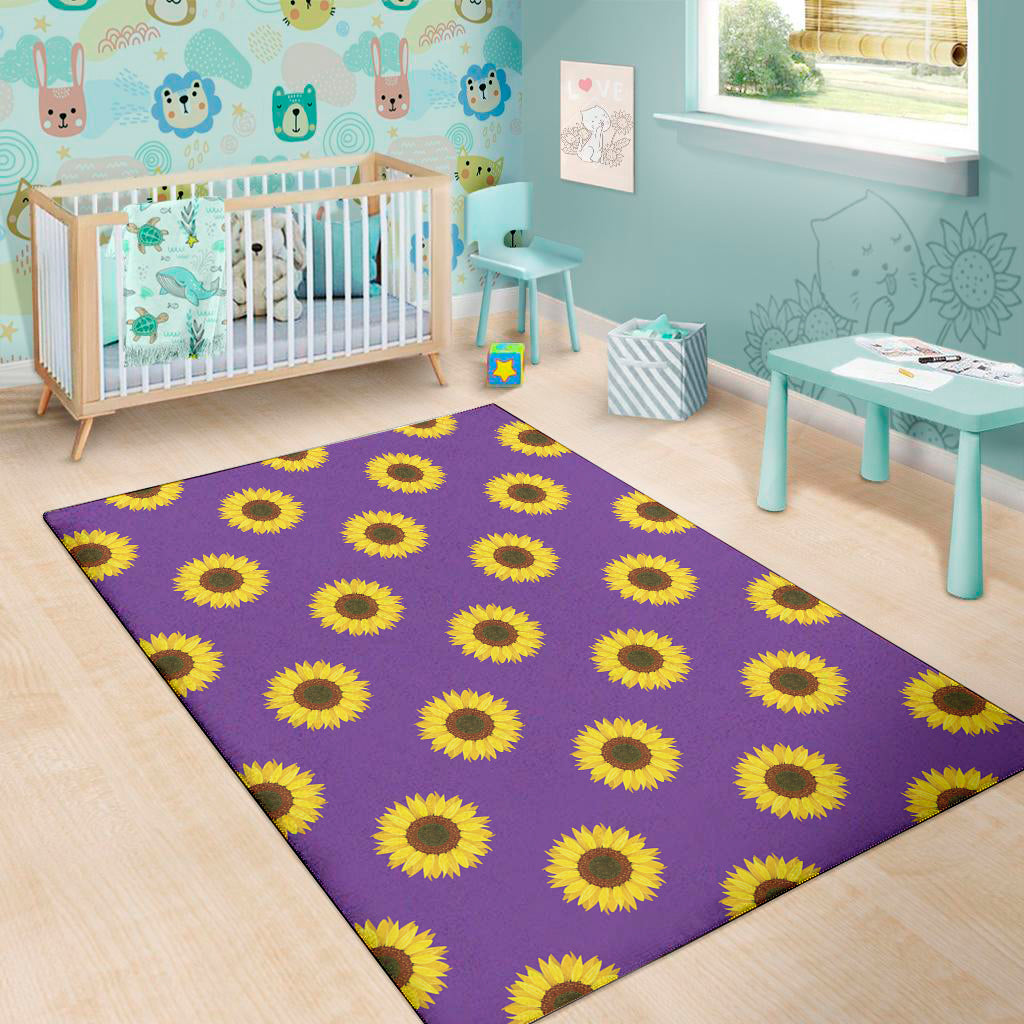 Purple Sunflower Pattern Print Area Rug