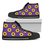 Purple Sunflower Pattern Print Black High Top Shoes