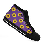 Purple Sunflower Pattern Print Black High Top Shoes
