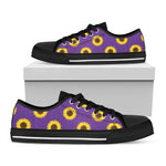 Purple Sunflower Pattern Print Black Low Top Shoes