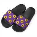 Purple Sunflower Pattern Print Black Slide Sandals