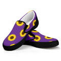 Purple Sunflower Pattern Print Black Slip On Sneakers