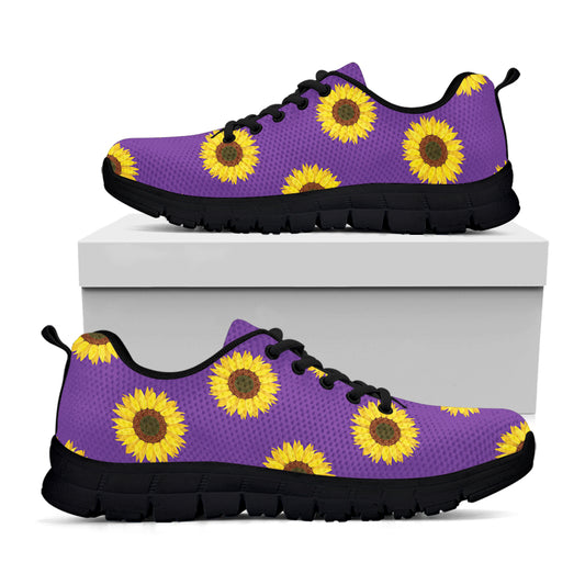 Purple Sunflower Pattern Print Black Sneakers
