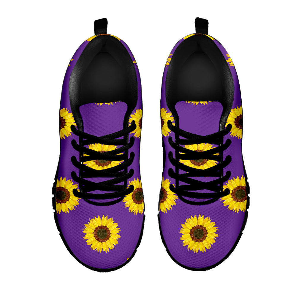 Purple Sunflower Pattern Print Black Sneakers
