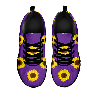 Purple Sunflower Pattern Print Black Sneakers