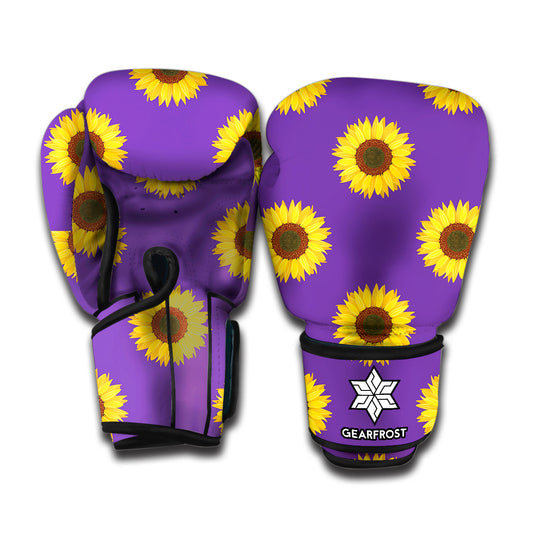 Purple Sunflower Pattern Print Boxing Gloves