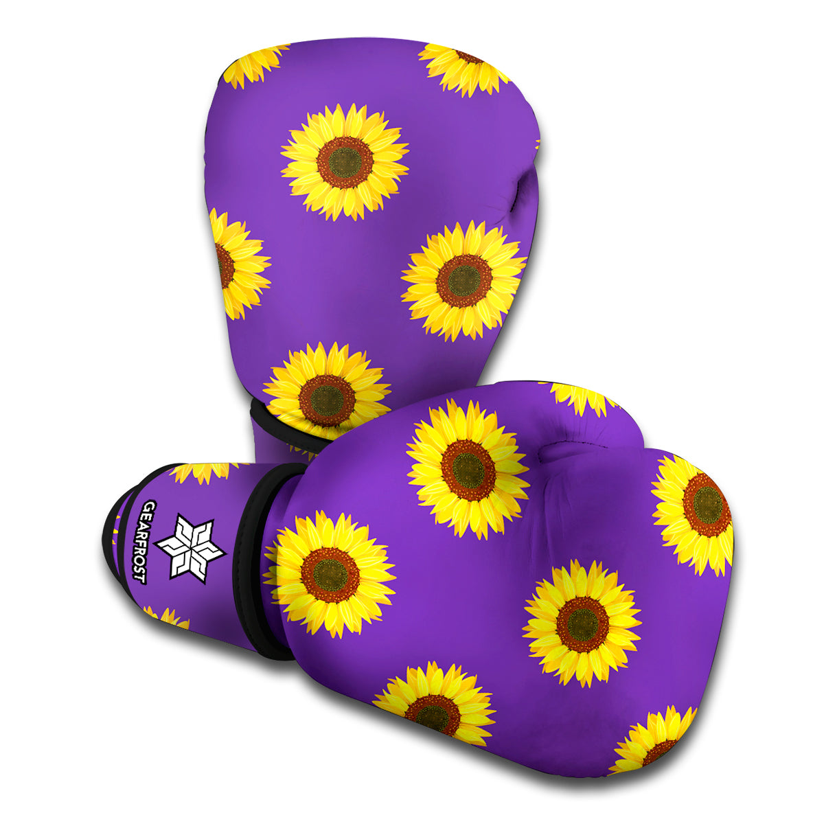 Purple Sunflower Pattern Print Boxing Gloves