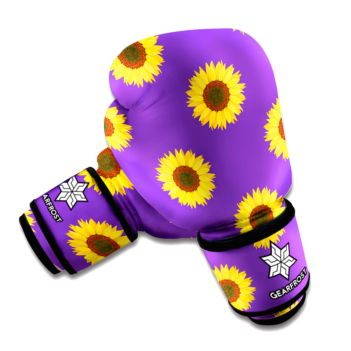 Purple Sunflower Pattern Print Boxing Gloves
