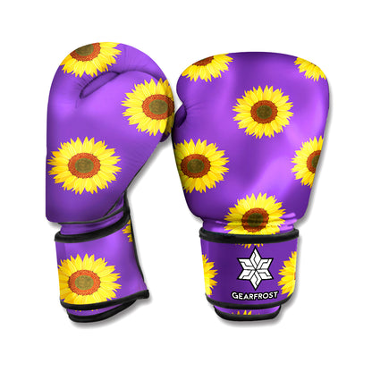 Purple Sunflower Pattern Print Boxing Gloves