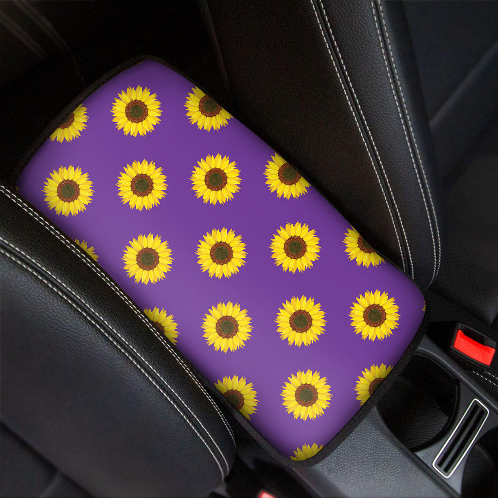 Purple Sunflower Pattern Print Car Center Console Cover