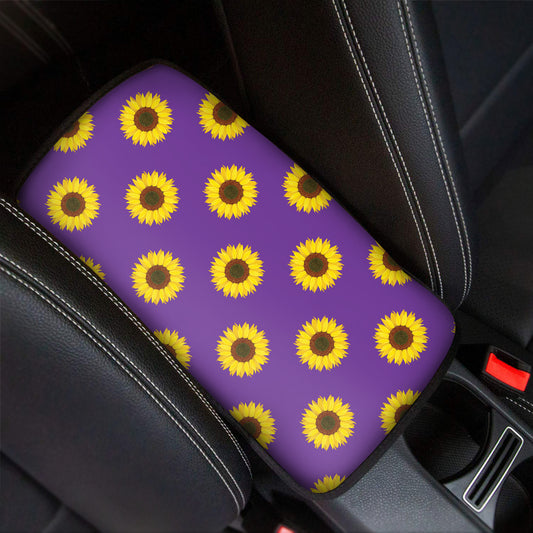 Purple Sunflower Pattern Print Car Center Console Cover