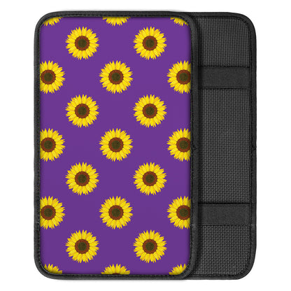 Purple Sunflower Pattern Print Car Center Console Cover