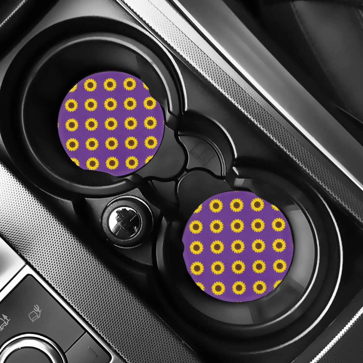 Purple Sunflower Pattern Print Car Coasters