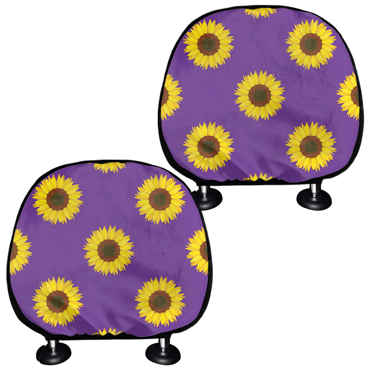 Purple Sunflower Pattern Print Car Headrest Covers