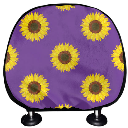 Purple Sunflower Pattern Print Car Headrest Covers