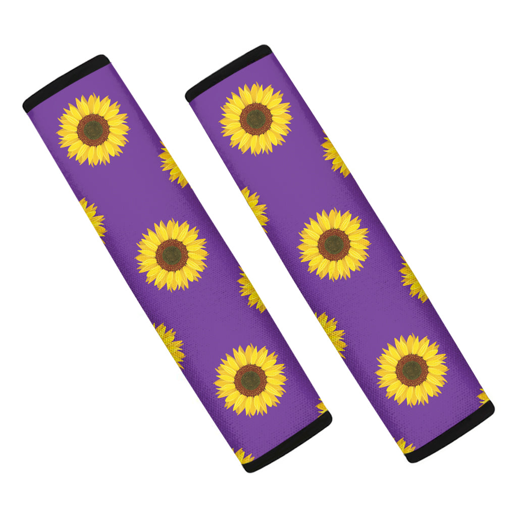 Purple Sunflower Pattern Print Car Seat Belt Covers