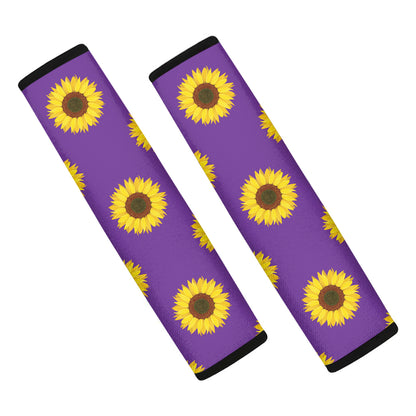 Purple Sunflower Pattern Print Car Seat Belt Covers