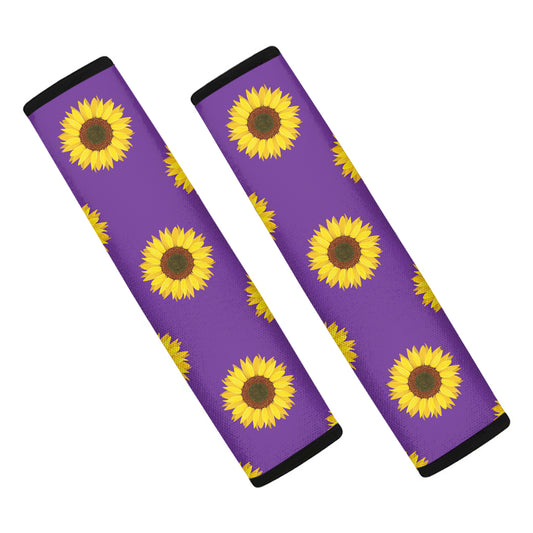 Purple Sunflower Pattern Print Car Seat Belt Covers