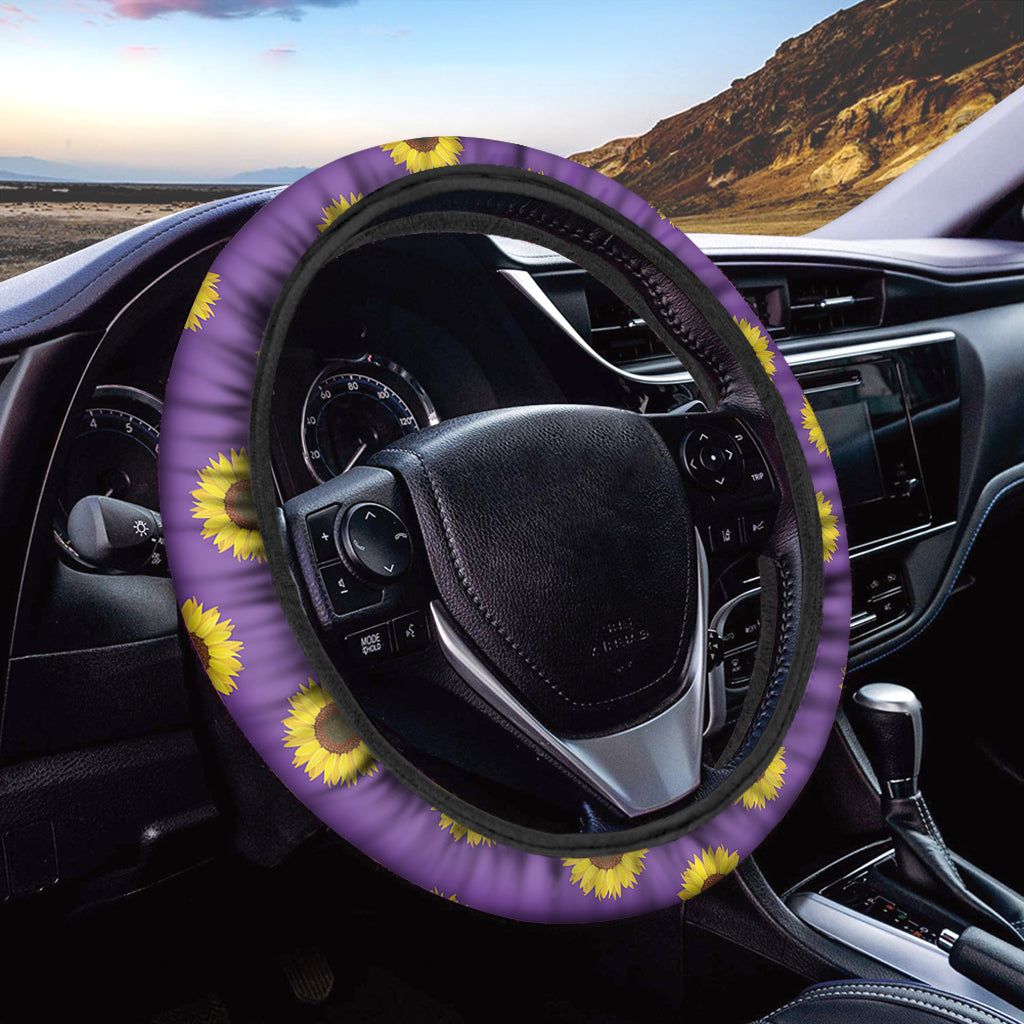 Purple Sunflower Pattern Print Car Steering Wheel Cover