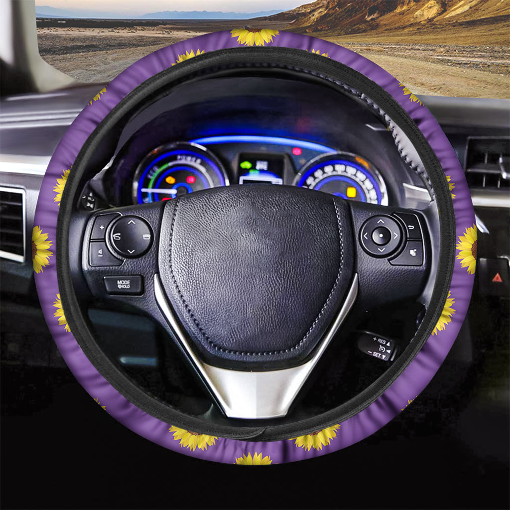 Purple Sunflower Pattern Print Car Steering Wheel Cover