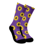 Purple Sunflower Pattern Print Crew Socks