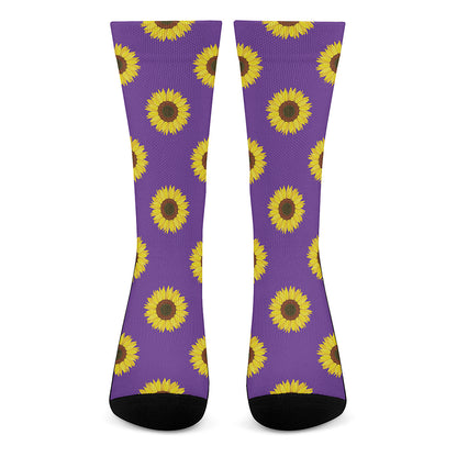 Purple Sunflower Pattern Print Crew Socks