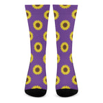 Purple Sunflower Pattern Print Crew Socks