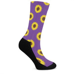 Purple Sunflower Pattern Print Crew Socks