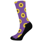 Purple Sunflower Pattern Print Crew Socks